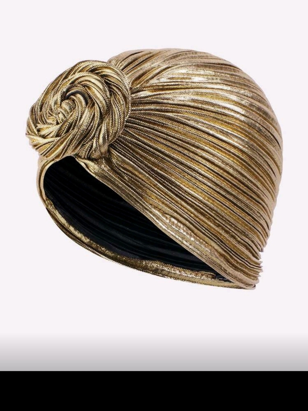 Metallic Gold Pleated Turban Headband with Rosette